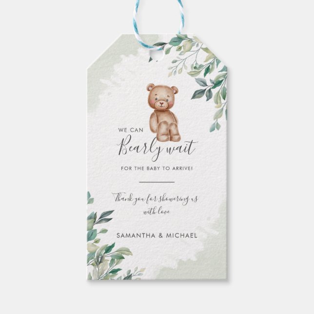 Étiquettes-cadeau Baby shower des couples Feuilles de l'Eucalyptus (Devant)
