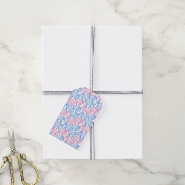 Étiquettes-cadeau Baby shower des éléphants ou révélation de genre (Avec de la ficelle)