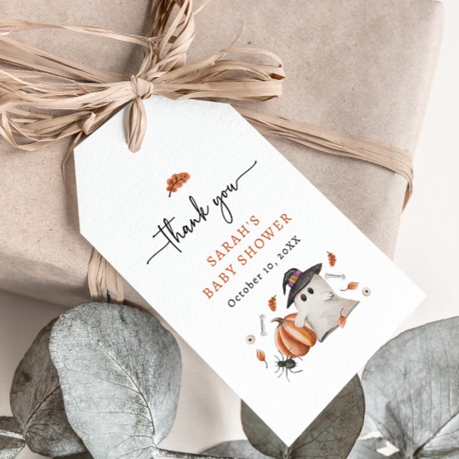 Étiquettes-cadeau Baby shower d'Halloween (A Little Boo Is Almost Due Baby Shower Gift Tag Halloween Ghost Pumpkin)