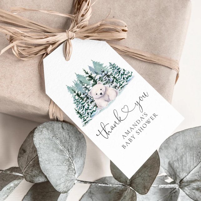 Étiquettes-cadeau Baby shower d'hiver de l'ours polaire (Créateur téléchargé)