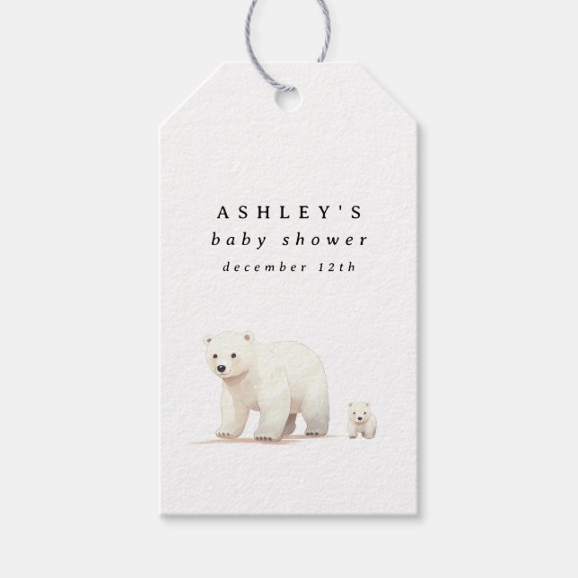 Étiquettes-cadeau Baby shower d'hiver de l'ours polaire (Devant)