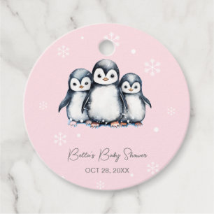 Étiquettes Cadeau Baby shower d'hiver de Pingouin mignon