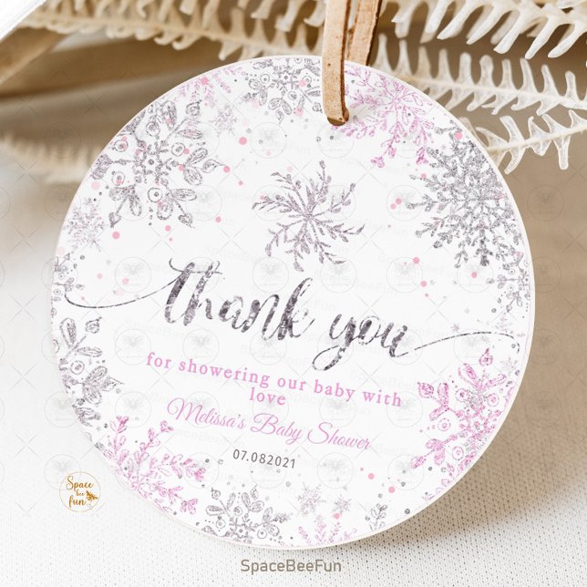 Étiquettes Cadeau Baby shower d'hiver Fille de flocon de neige (Snowflake favor tags, winter baby shower tags, girl baby shower favors, snowflake theme tags, winter)