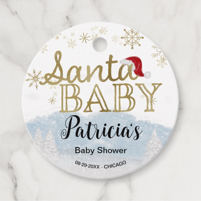 Étiquettes Cadeau Baby shower d'hiver père Noël Baby Christmas (Devant)