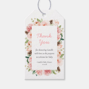 Étiquettes-cadeau Baby shower d'hiver rose Floral Merci