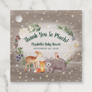 Étiquettes Cadeau Baby shower d'hiver sur les animaux des bois