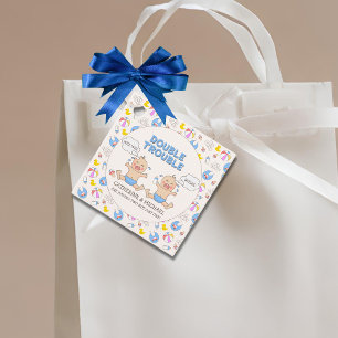 Étiquettes Cadeau Baby shower Double Trouble Twin Boys