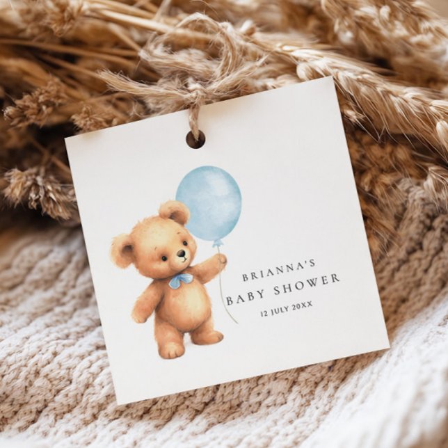 Étiquettes Cadeau Baby shower d'ours à ballon bleu (Créateur téléchargé)