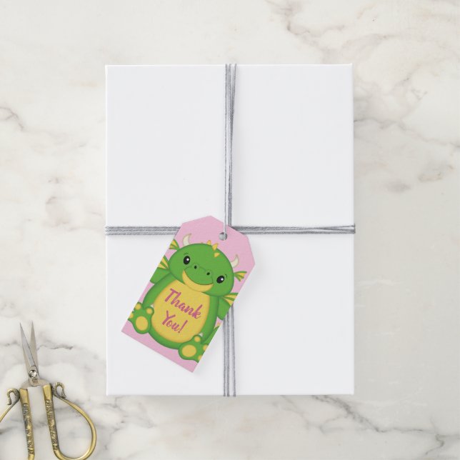 Étiquettes-cadeau Baby shower Dragon rose (Avec de la ficelle)