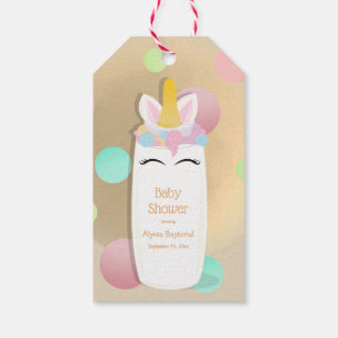 Étiquettes-cadeau Baby shower du biberon de licorne de point