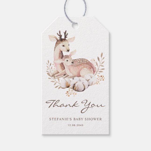 Étiquettes-cadeau Baby shower en bois de cerfs de maman et de bébé M (Devant)