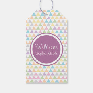 Étiquettes-cadeau Baby shower en pastel de triangles