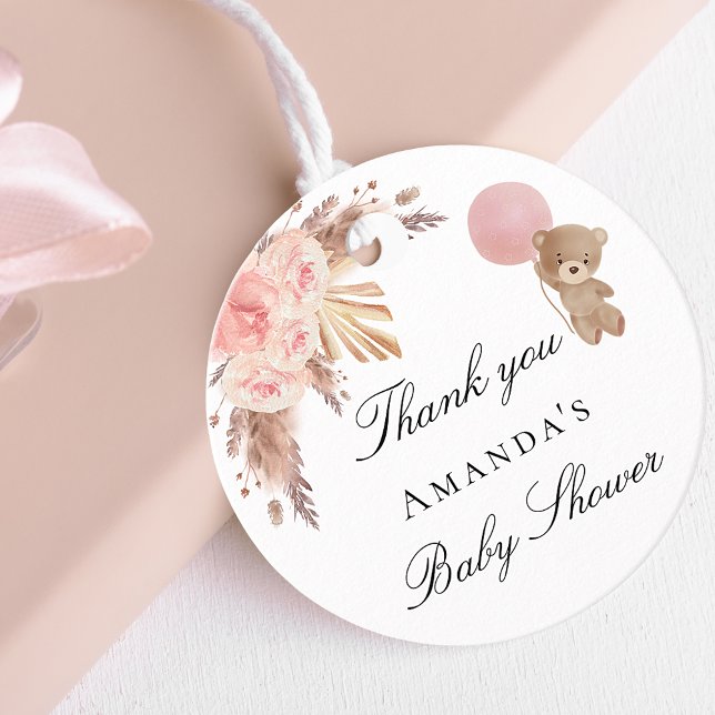 Étiquettes Cadeau Baby shower en peluche fille pampas herbe merci (Créateur téléchargé)