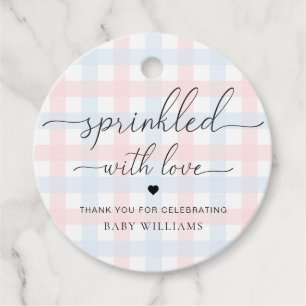 Étiquettes Cadeau Baby shower En vichy Rose Bleu Parsemé D'Amour