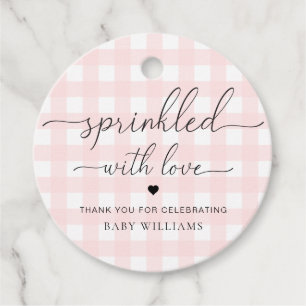 Étiquettes Cadeau Baby shower En vichy Rose Parsemé D'Amour