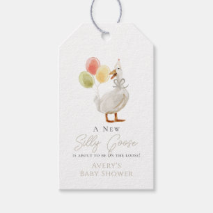 Étiquettes-cadeau Baby shower En vichy Silencieux Goose Greige