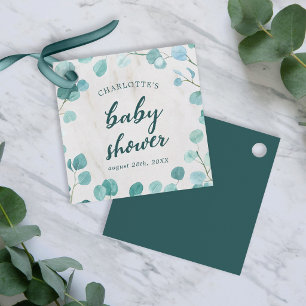 Étiquettes Cadeau Baby Shower Eucalyptus et Marbre