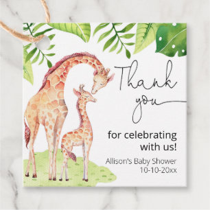 Étiquettes Cadeau Baby shower feuille vert tropical safari Giraffe