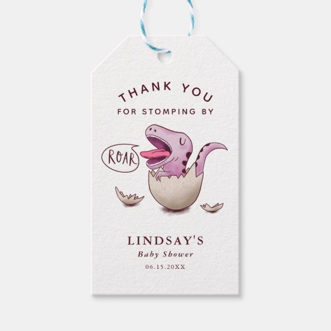 Étiquettes-cadeau Baby shower fille Dinosaure rose mignon (Devant)