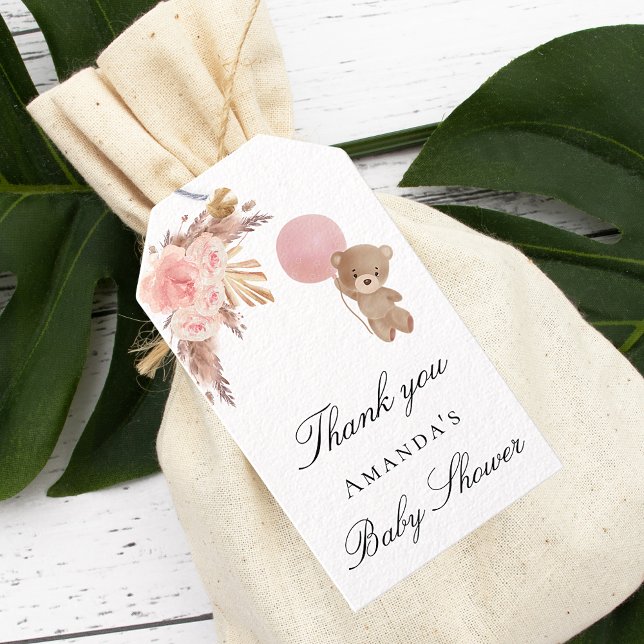 Étiquettes-cadeau Baby shower fille en peluche pampas herbe merci (Créateur téléchargé)