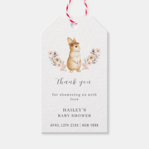 Étiquettes-cadeau Baby shower fille Fleur sauvage lapin rose