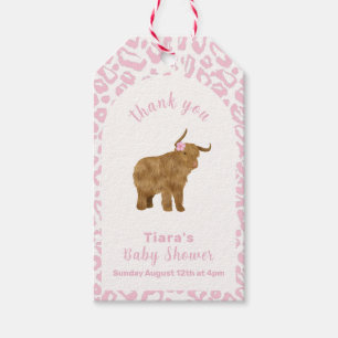 Étiquettes-cadeau Baby Shower Fille Fleurie Bohème Vache Rose Mignon