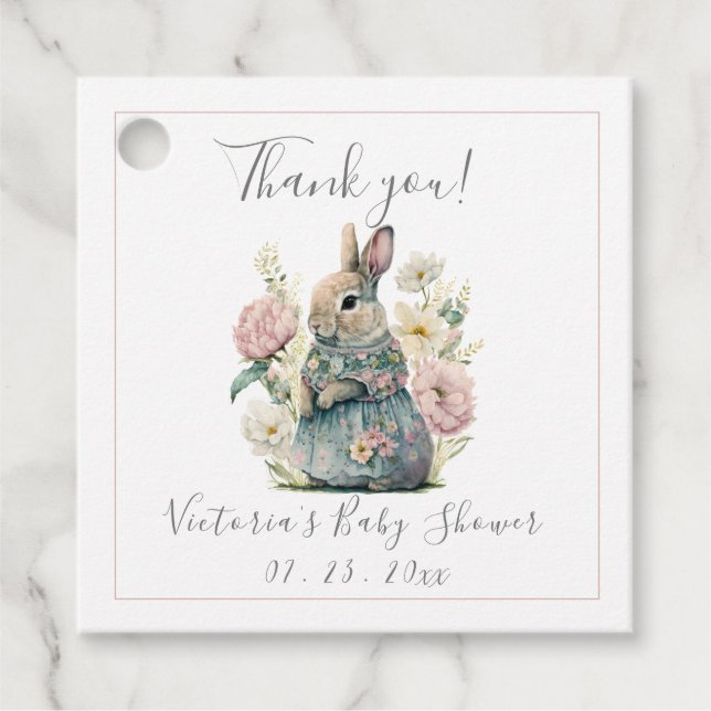 Étiquettes Cadeau Baby shower fille lapin lapin (Devant)