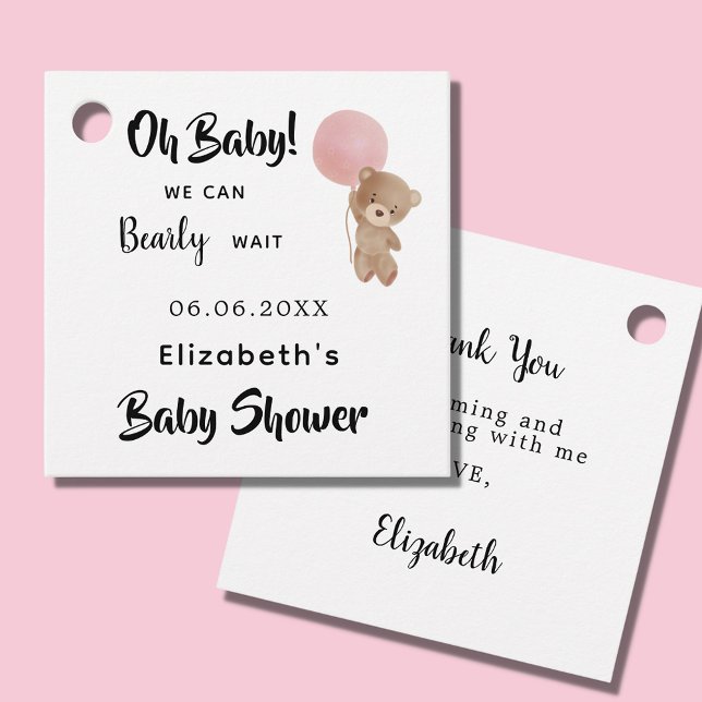 Étiquettes Cadeau Baby shower fille ours en peluche rose blanc (Créateur téléchargé)