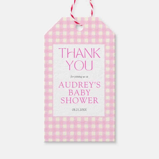 Étiquettes-cadeau Baby shower fille rose classique En vichy (Devant)