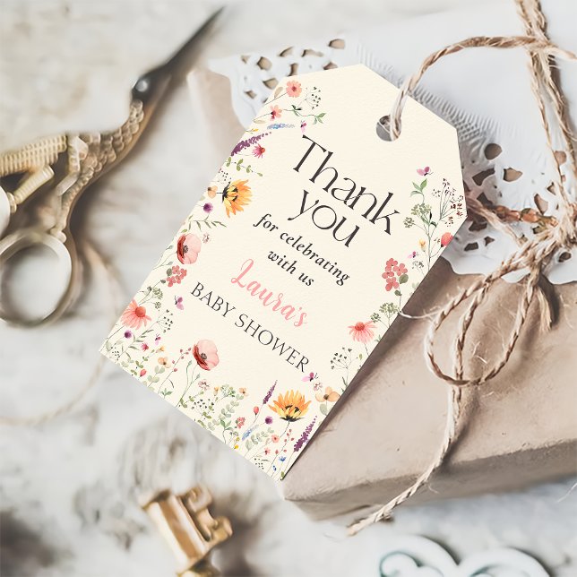 Étiquettes-cadeau Baby shower Fleur sauvage bébé en fleurs printemps (Créateur téléchargé)