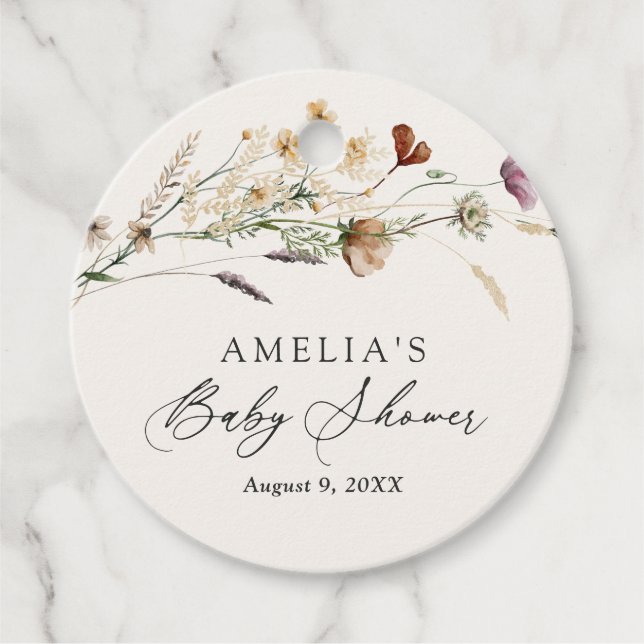 Étiquettes Cadeau Baby shower Fleur sauvage Boho Fall (Devant)