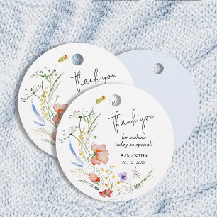 Étiquettes Cadeau Baby shower fleur sauvage Boy Merci