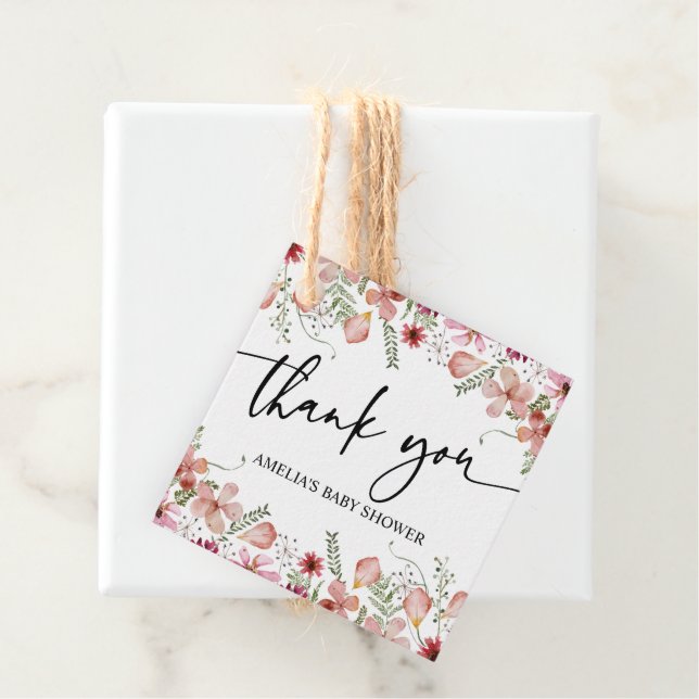 Étiquettes Cadeau Baby shower Fleur sauvage rose Dusty Favoriser les (En situation)