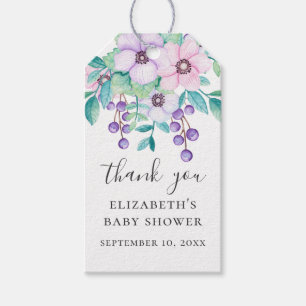 Étiquettes-cadeau Baby shower fleuri violet et rose merci