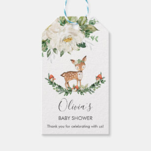 Étiquettes-cadeau Baby shower floral blanc d'ivoire de cerf à l'ann