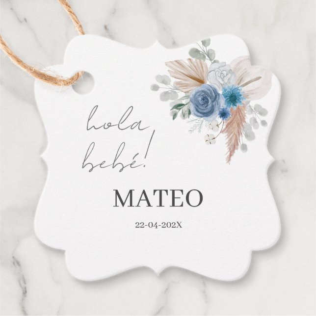 Étiquettes Cadeau Baby shower Floral bleu garçon espagnol (Devant)