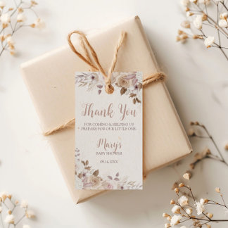 Étiquettes-cadeau Baby Shower Floral Bohème Marron Beige