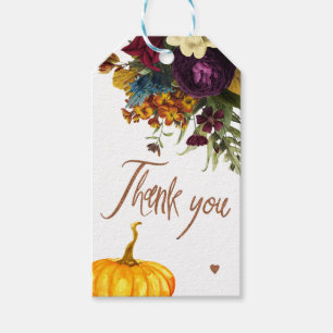 Étiquettes-cadeau Baby shower floral bordeaux rouillé d'automne merc