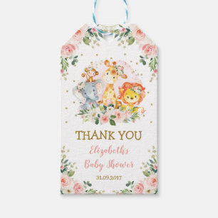 Étiquettes-cadeau Baby shower floral de jungle de rose féminin