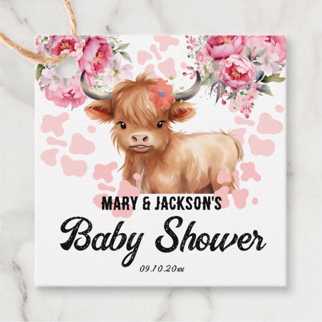 Étiquettes Cadeau Baby shower Floral de la Vache Sainte (Devant)
