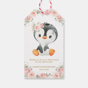 Étiquettes-cadeau Baby shower floral de Penguin Blush fête d'annive