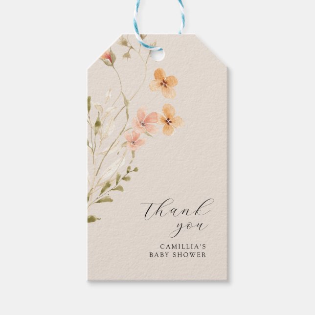 Étiquettes-cadeau Baby shower Floral fleur sauvage Boho (Devant)