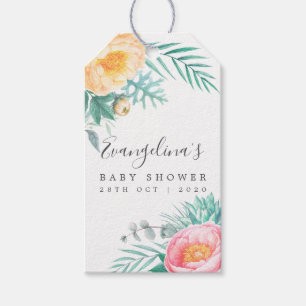 Étiquettes-cadeau Baby Shower Floral Menthe Tropicale
