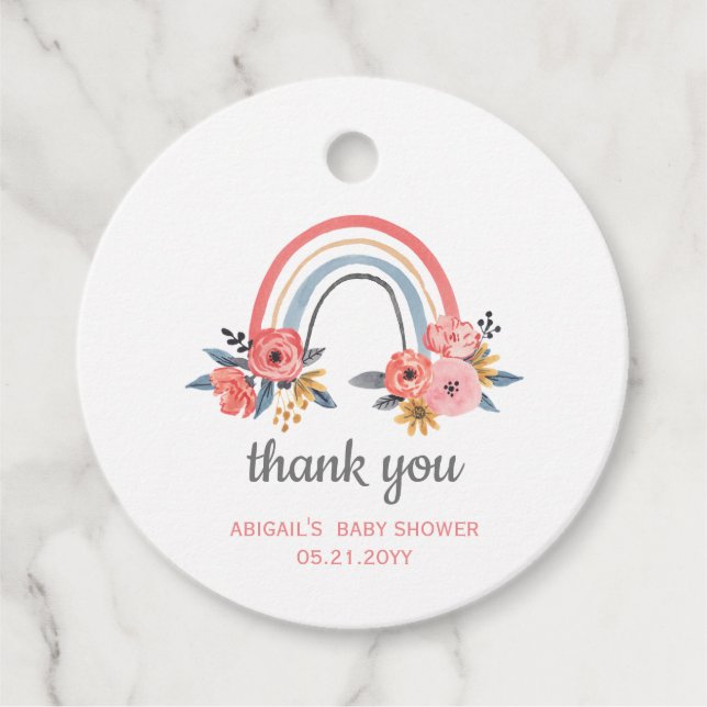 Étiquettes Cadeau Baby shower Floral Rainbow Merci Favoriser (Devant)