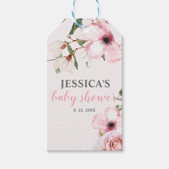 Étiquettes-cadeau Baby shower floral rose pâle (Devant)