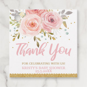 Étiquettes Cadeau Baby shower floral rose roux Merci d'anniversaire