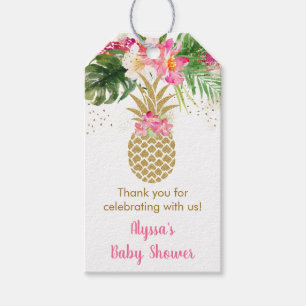 Étiquettes-cadeau Baby shower floral tropical à ananas