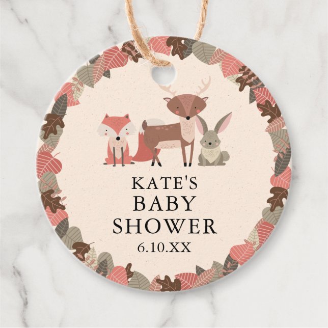 Étiquettes Cadeau Baby shower forestier Boho Woodland Animaux (Devant)
