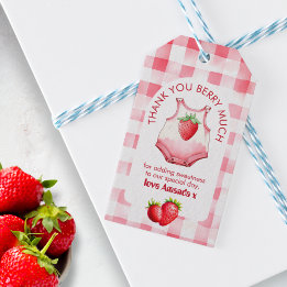 Étiquettes-cadeau Baby shower fraise En vichy mignonne Thankyou Favo