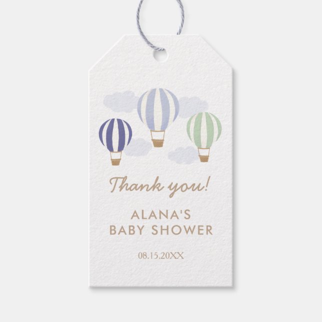 Étiquettes-cadeau Baby shower garçon Blue Hot Air Balloons (Devant)